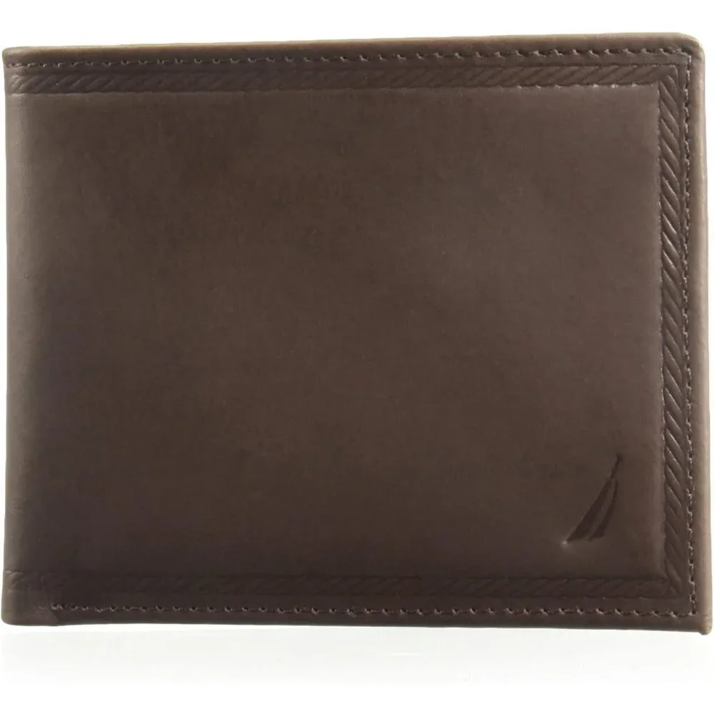Men's Brown Bifold Leather Wallet RFID Blocking ID Window Card Slots
